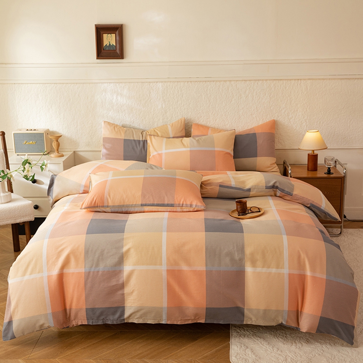 91家纺网 家纺一手货源 找家纺 八十八家纺 2026新款无印风全棉纯棉斜纹条格四件套 山南