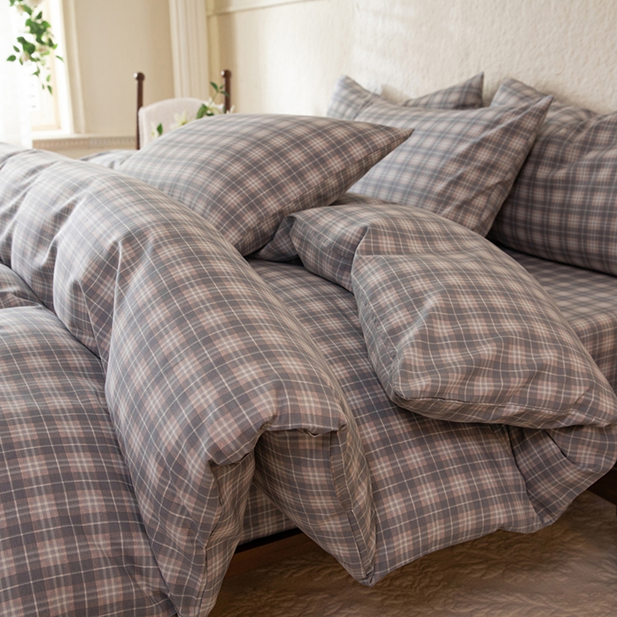 91家纺网 家纺一手货源 找家纺 八十八家纺 2026新款无印风全棉纯棉斜纹条格四件套 青曼