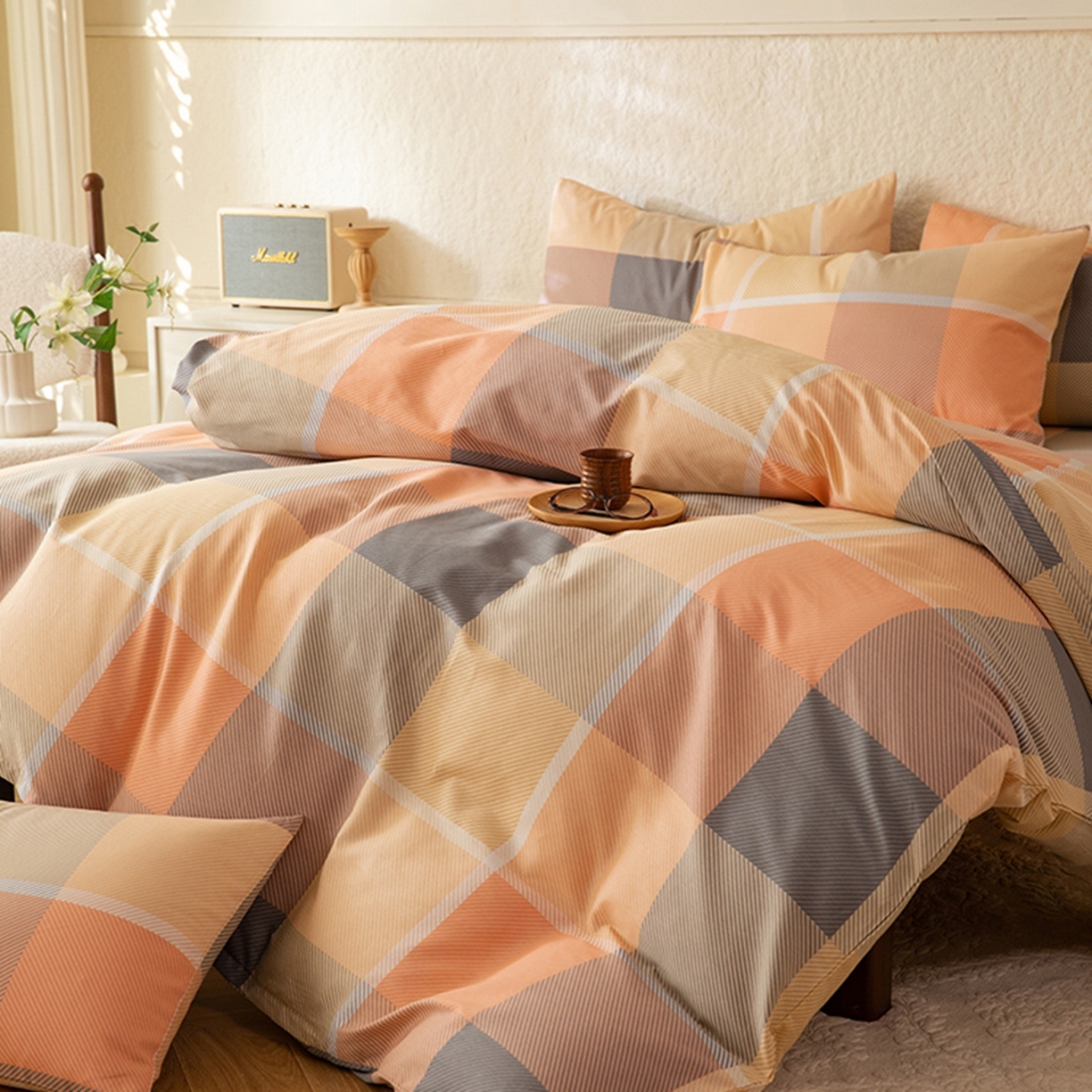 91家纺网 家纺一手货源 找家纺 八十八家纺 2026新款无印风全棉纯棉斜纹条格四件套 山南