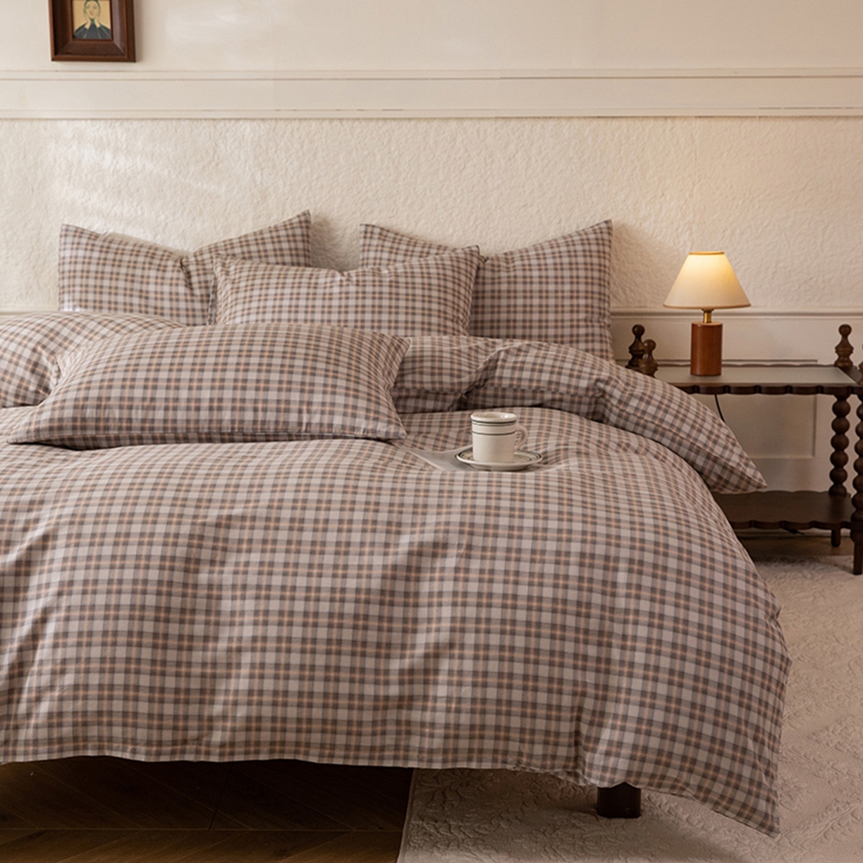 91家纺网 家纺一手货源 找家纺 八十八家纺 2026新款无印风全棉纯棉斜纹条格四件套 青忆