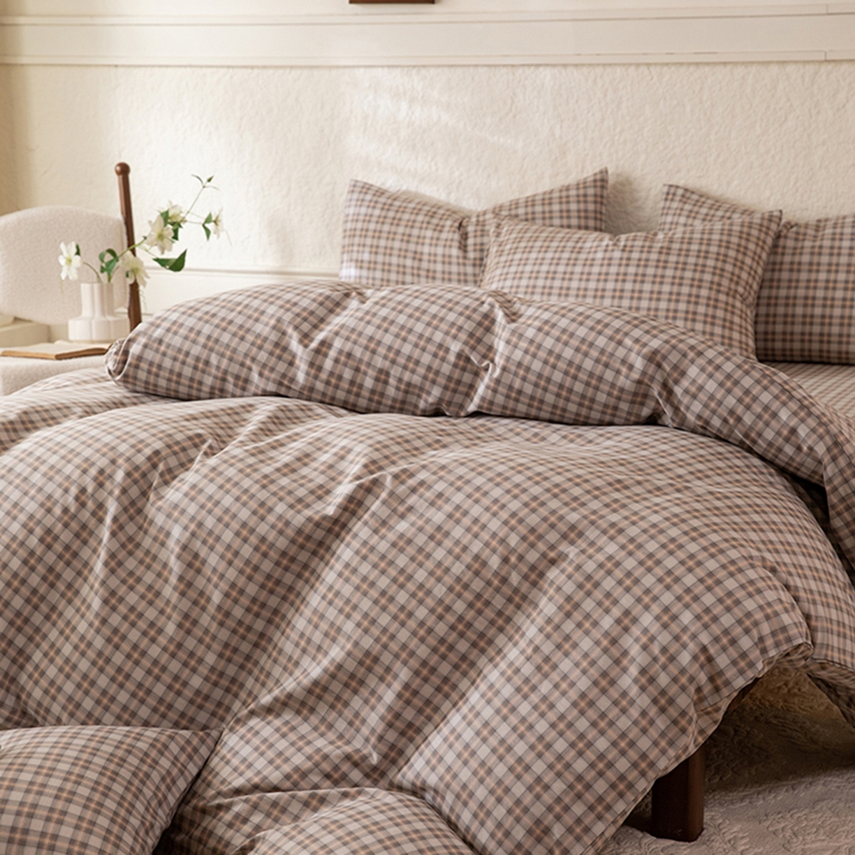 91家纺网 家纺一手货源 找家纺 八十八家纺 2026新款无印风全棉纯棉斜纹条格四件套 青忆