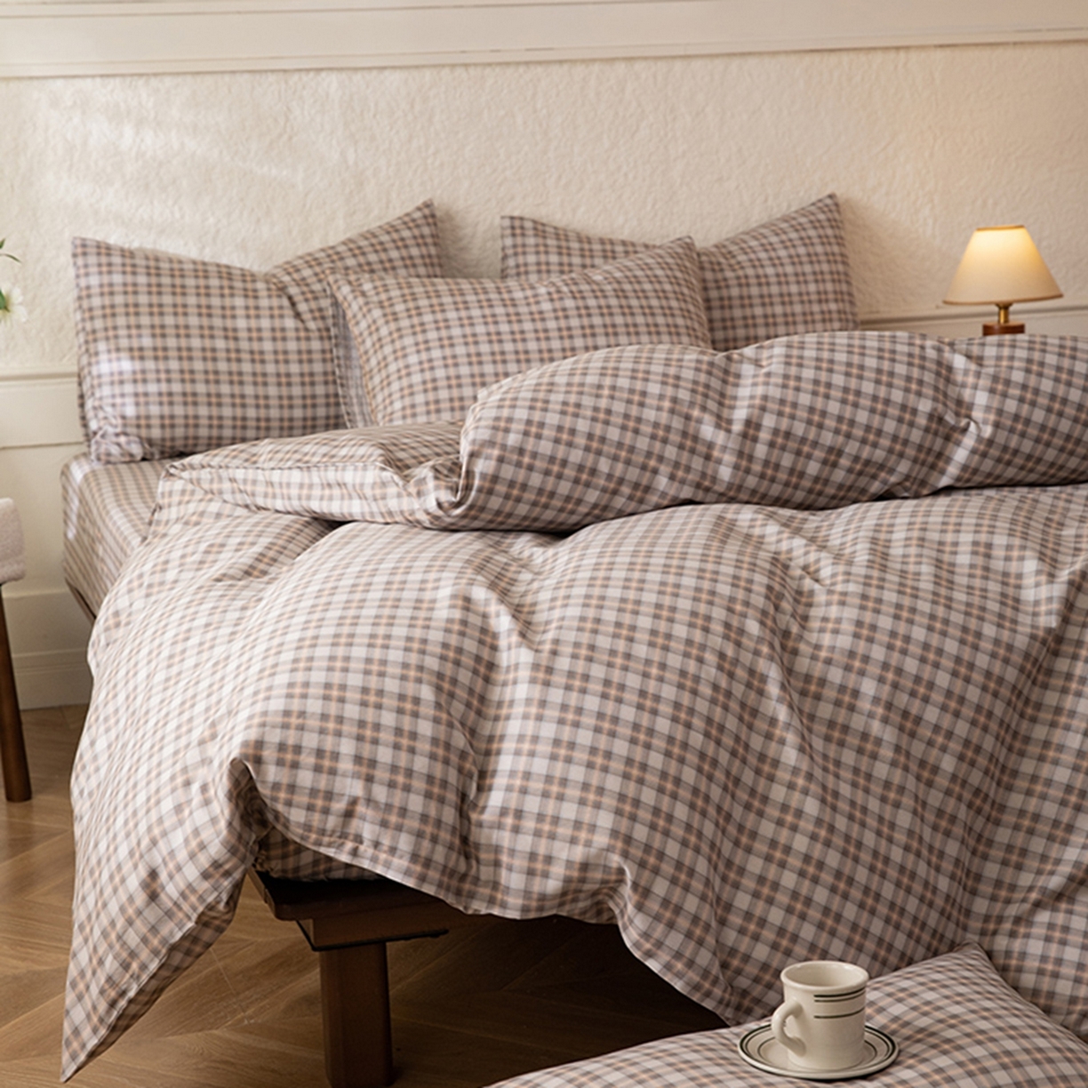 91家纺网 家纺一手货源 找家纺 八十八家纺 2026新款无印风全棉纯棉斜纹条格四件套 青忆