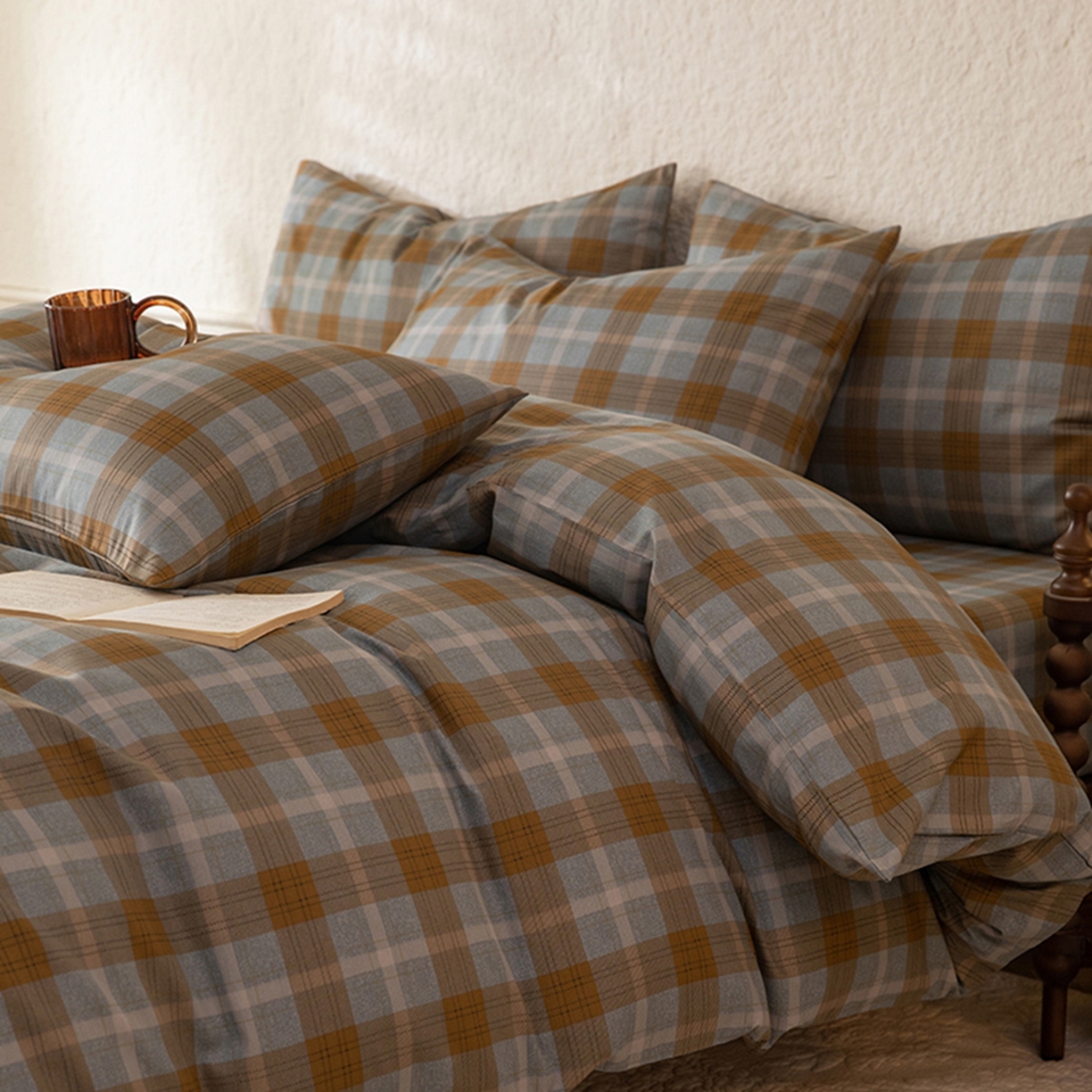 91家纺网 家纺一手货源 找家纺 八十八家纺 2026新款无印风全棉纯棉斜纹条格四件套 山墨