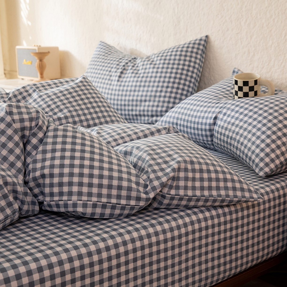 91家纺网 家纺一手货源 找家纺 八十八家纺 2026新款无印风全棉纯棉斜纹条格四件套 青田