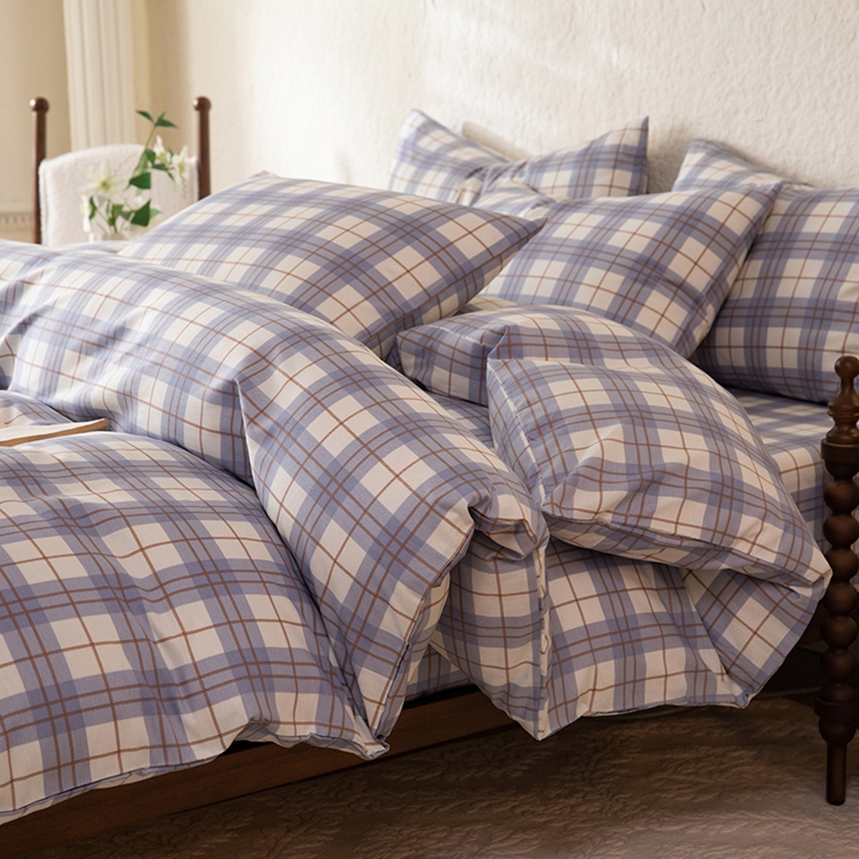 91家纺网 家纺一手货源 找家纺 八十八家纺 2026新款无印风全棉纯棉斜纹条格四件套 青岚