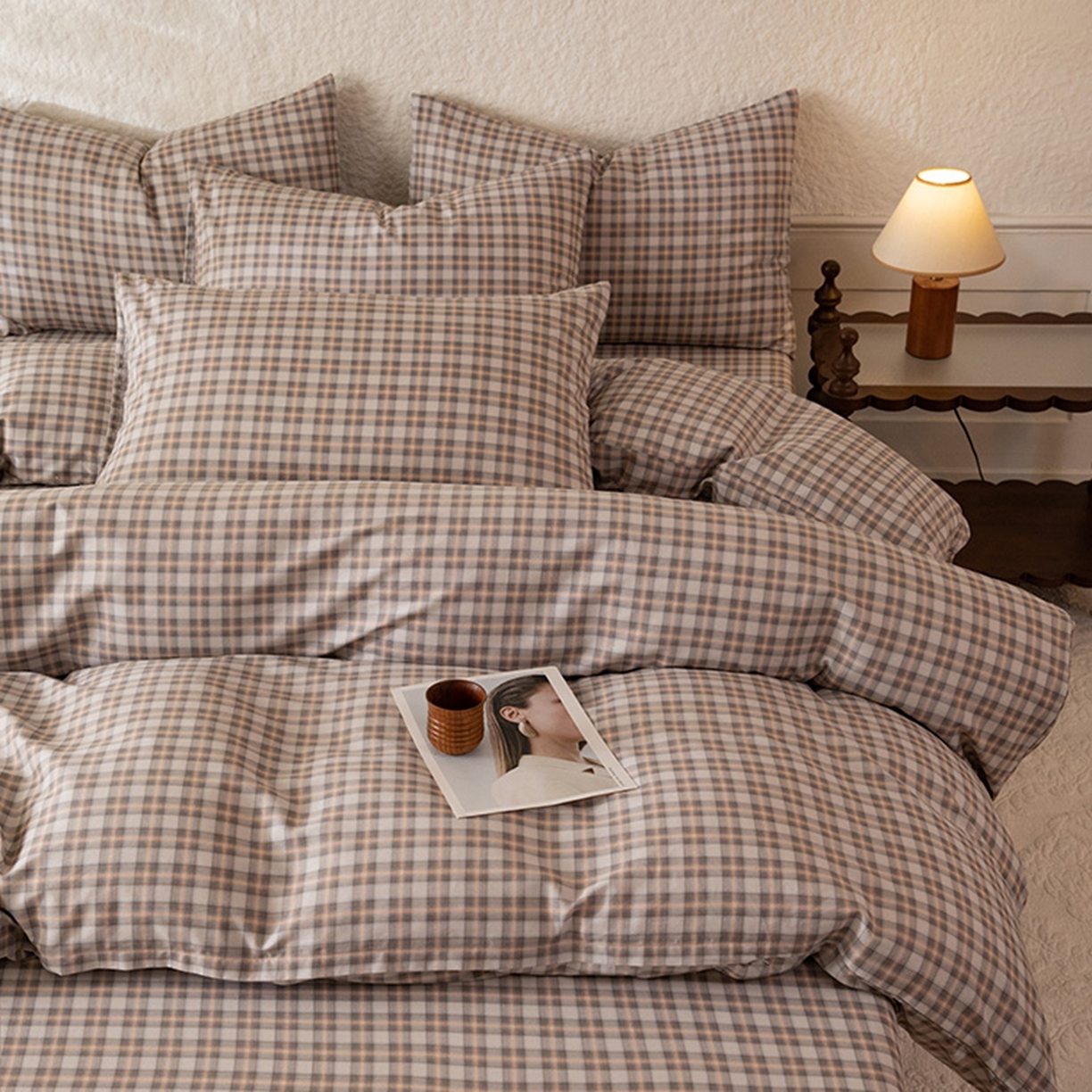 91家纺网 家纺一手货源 找家纺 八十八家纺 2026新款无印风全棉纯棉斜纹条格四件套 青忆