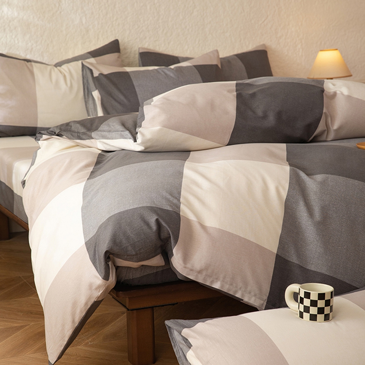 91家纺网 家纺一手货源 找家纺 八十八家纺 2026新款无印风全棉纯棉斜纹条格四件套 山海