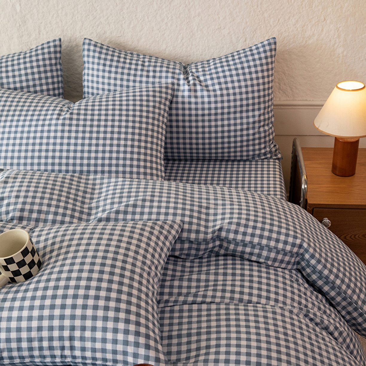 91家纺网 家纺一手货源 找家纺 八十八家纺 2026新款无印风全棉纯棉斜纹条格四件套 青田