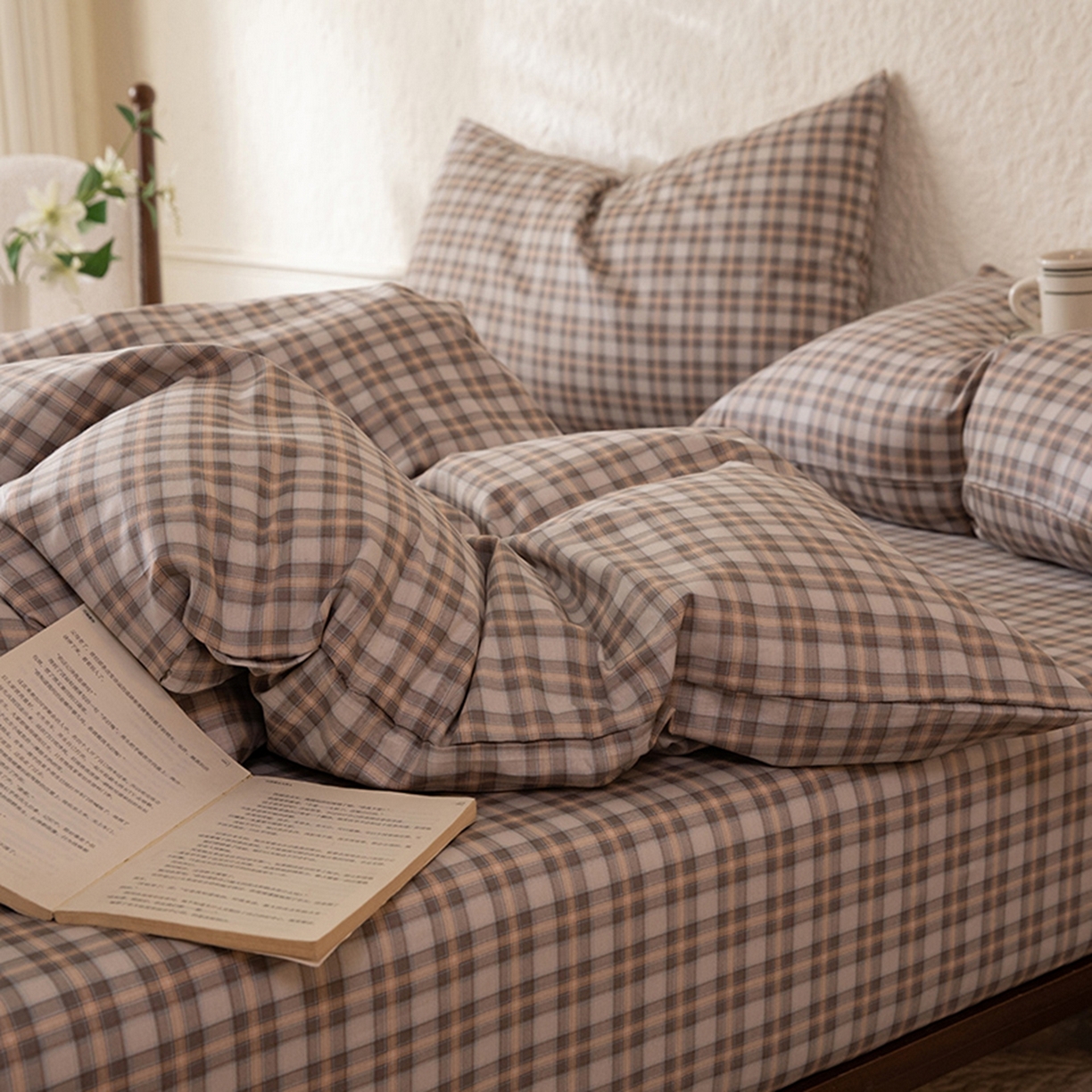 91家纺网 家纺一手货源 找家纺 八十八家纺 2026新款无印风全棉纯棉斜纹条格四件套 青忆