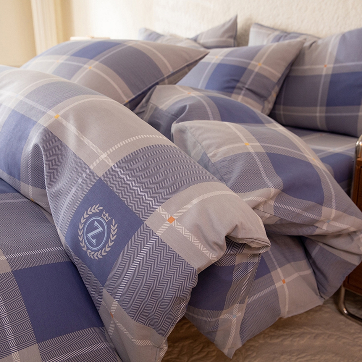 八十八家纺 2026新款无印风全棉纯棉斜纹条格四件套 山林