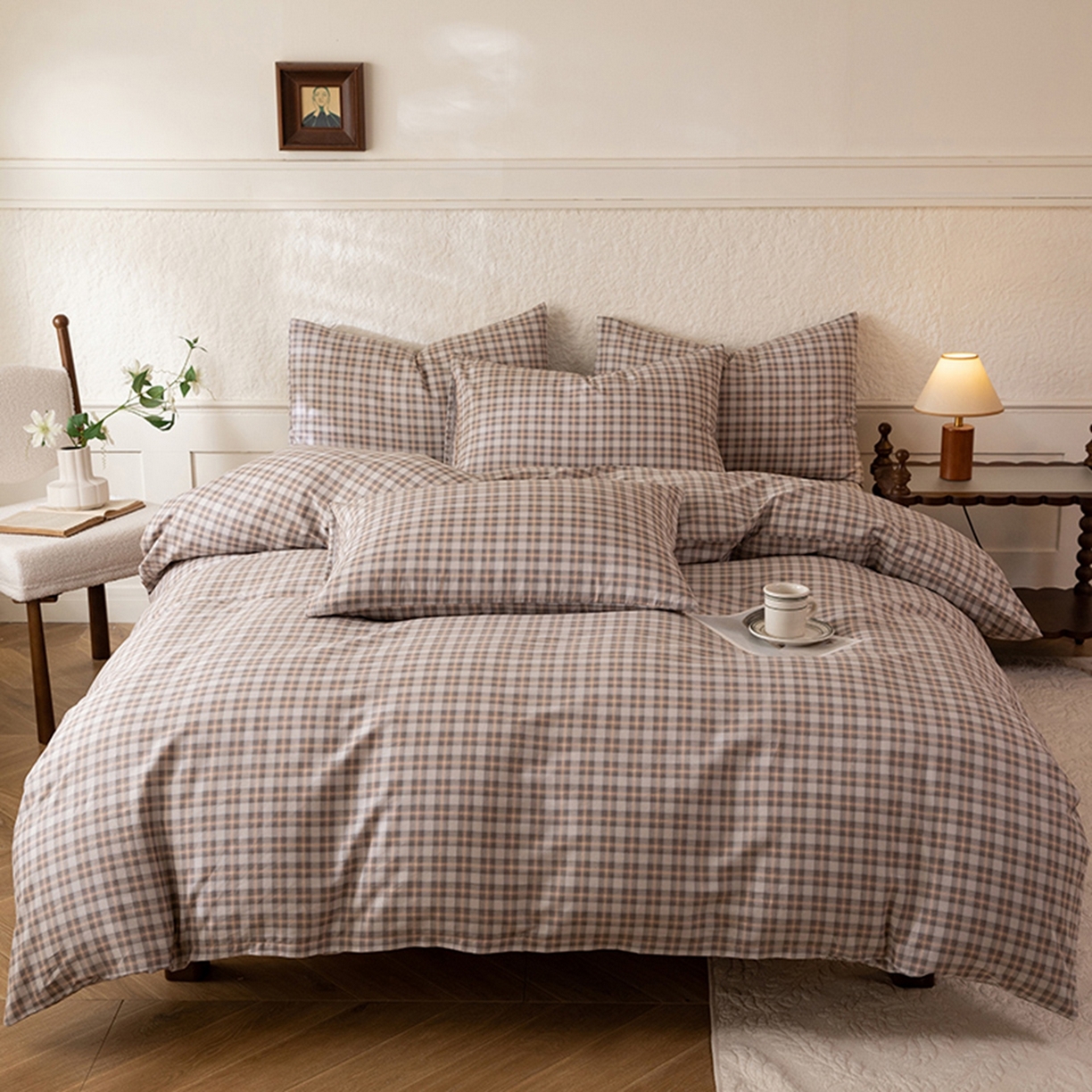 91家纺网 家纺一手货源 找家纺 八十八家纺 2026新款无印风全棉纯棉斜纹条格四件套 青忆