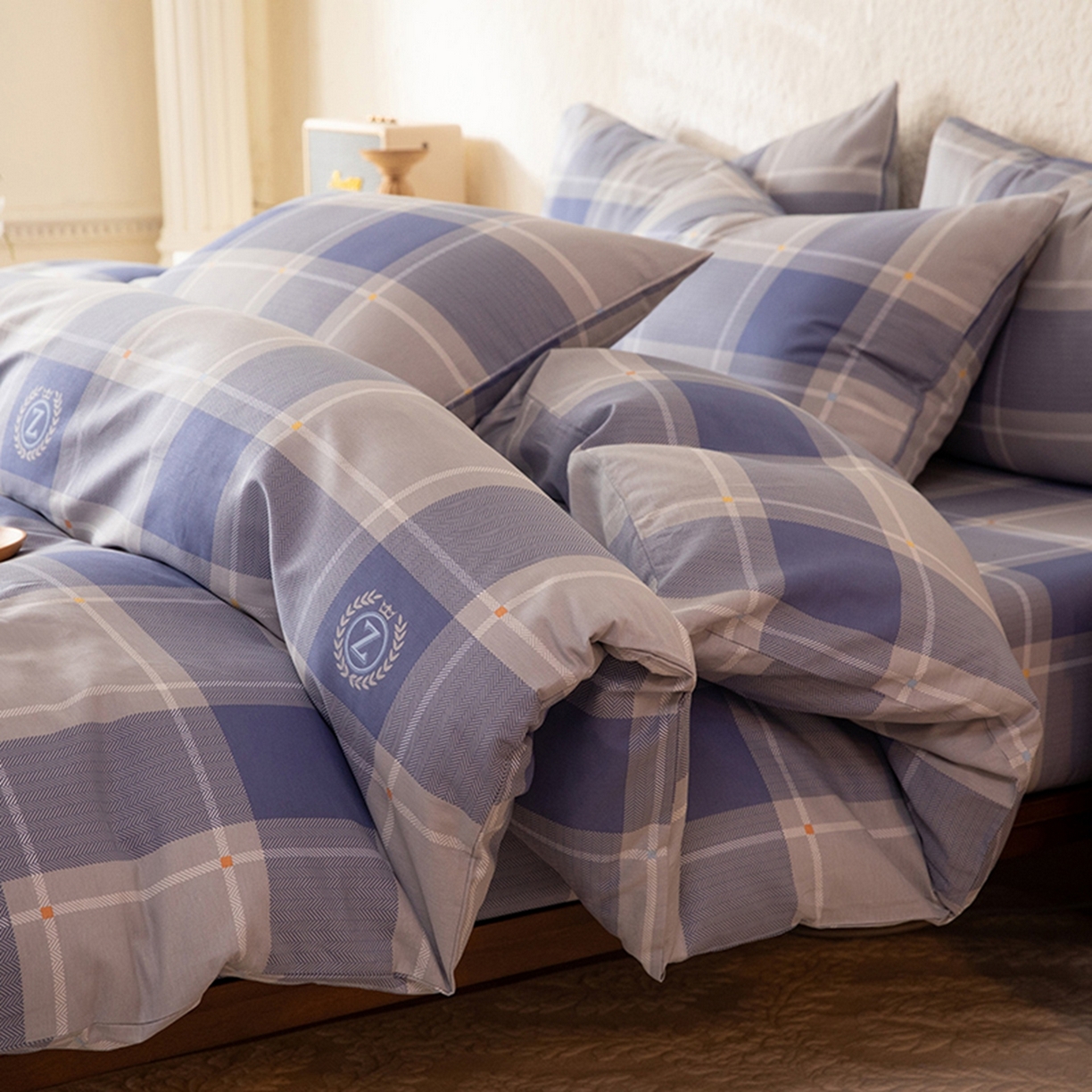 91家纺网 家纺一手货源 找家纺 八十八家纺 2026新款无印风全棉纯棉斜纹条格四件套 山林