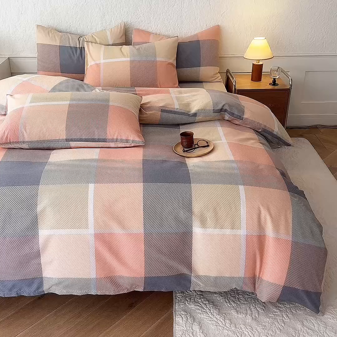 91家纺网 家纺一手货源 找家纺 八十八家纺 2026新款无印风全棉纯棉斜纹条格四件套 山南