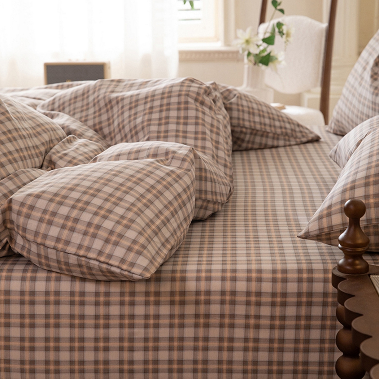 91家纺网 家纺一手货源 找家纺 八十八家纺 2026新款无印风全棉纯棉斜纹条格四件套 青忆