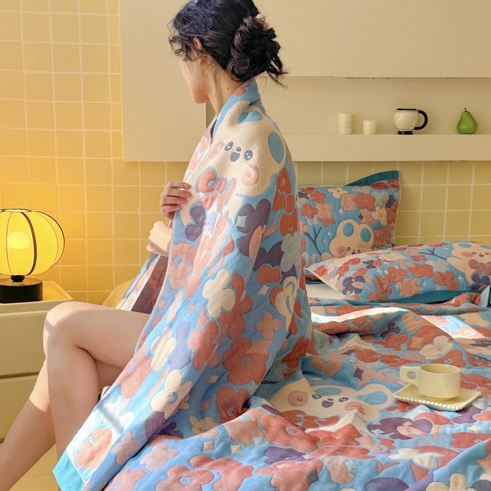 91家纺网 家纺一手货源 找家纺 （总）朴尔家纺-毛巾被 2026新款彩棉云柔三层纱布毛巾被三件套盖毯