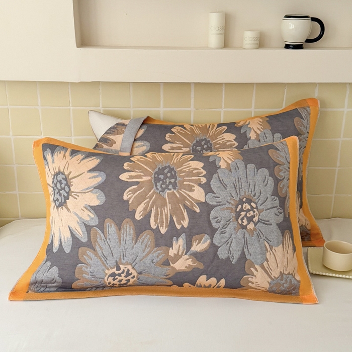 91家纺网 家纺一手货源 找家纺 朴尔家纺-毛巾被 2026新款彩棉云柔三层纱布毛巾被三件套盖毯 花间令