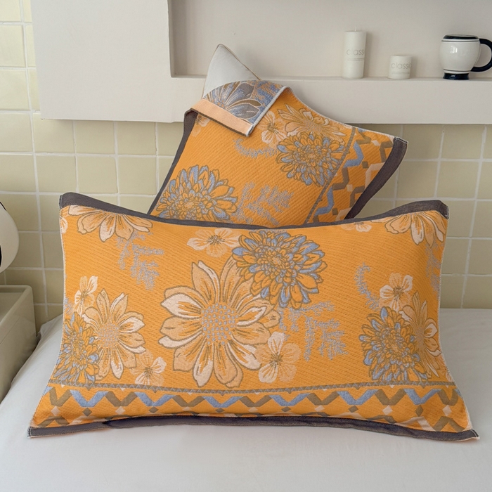 91家纺网 家纺一手货源 找家纺 朴尔家纺-毛巾被 2026新款彩棉云柔三层纱布毛巾被三件套盖毯 满庭芳华