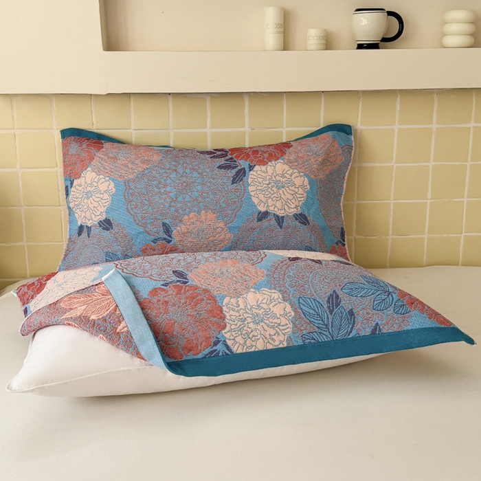 91家纺网 家纺一手货源 找家纺 朴尔家纺-毛巾被 2026新款彩棉云柔三层纱布毛巾被三件套盖毯 花朝时节