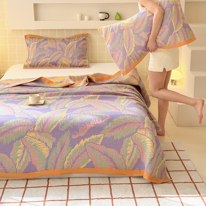 91家纺网 家纺一手货源 找家纺 朴尔家纺-毛巾被 2026新款彩棉云柔三层纱布毛巾被三件套盖毯 悦夏