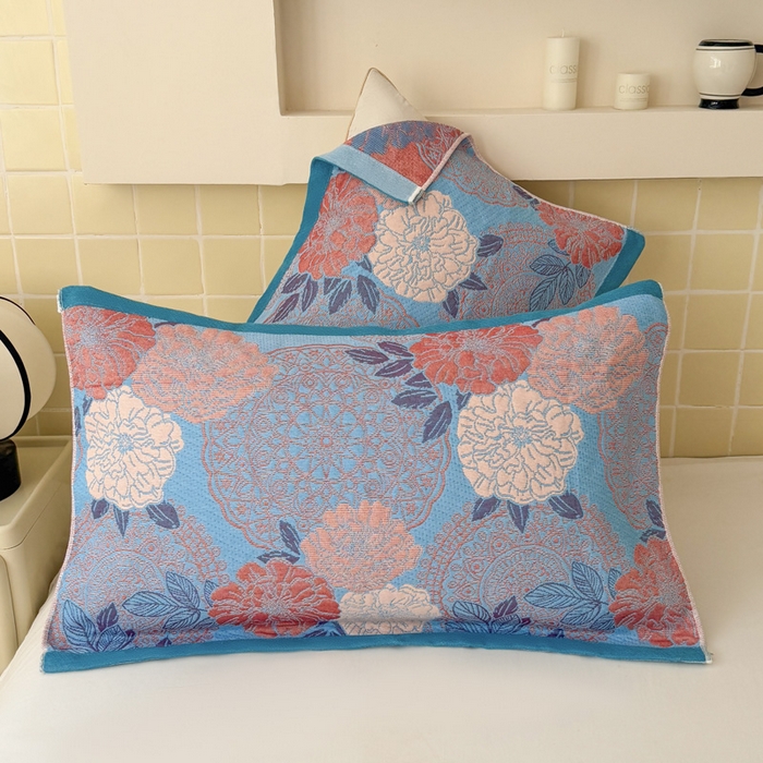 91家纺网 家纺一手货源 找家纺 朴尔家纺-毛巾被 2026新款彩棉云柔三层纱布毛巾被三件套盖毯 花朝时节