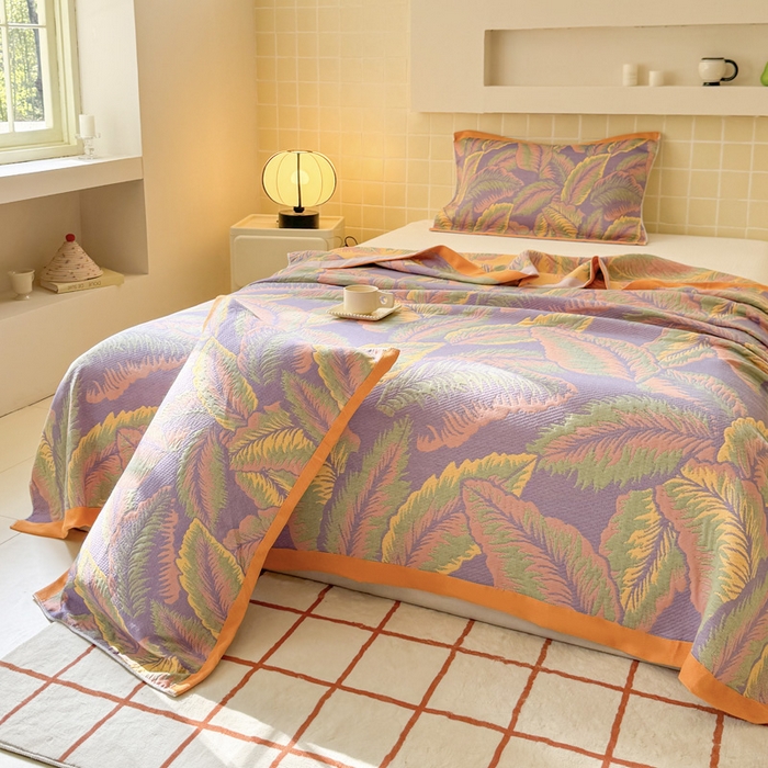 91家纺网 家纺一手货源 找家纺 朴尔家纺-毛巾被 2026新款彩棉云柔三层纱布毛巾被三件套盖毯 悦夏