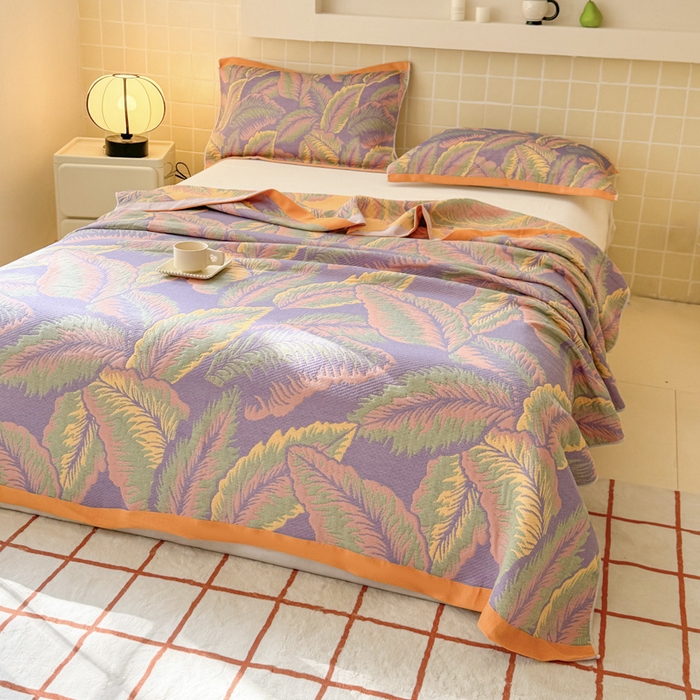 91家纺网 家纺一手货源 找家纺 朴尔家纺-毛巾被 2026新款彩棉云柔三层纱布毛巾被三件套盖毯 悦夏