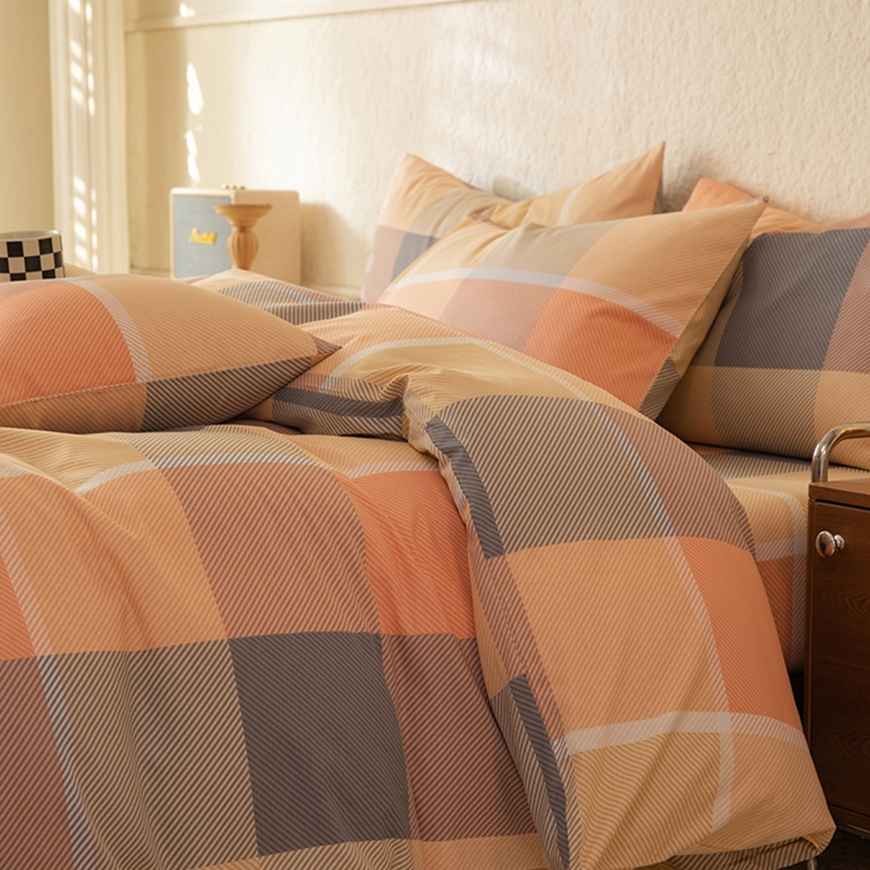 91家纺网 家纺一手货源 找家纺 八十八家纺 2026新款无印风全棉纯棉斜纹条格四件套 山南