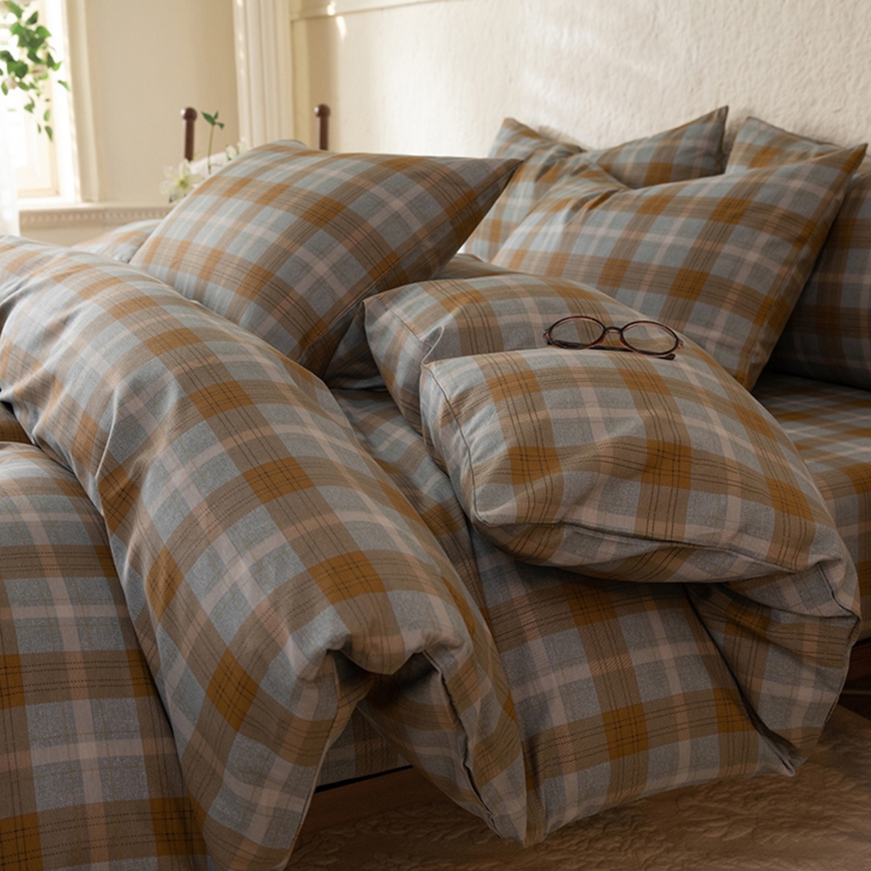 91家纺网 家纺一手货源 找家纺 （总）八十八家纺 2026新款无印风全棉纯棉斜纹条格四件套