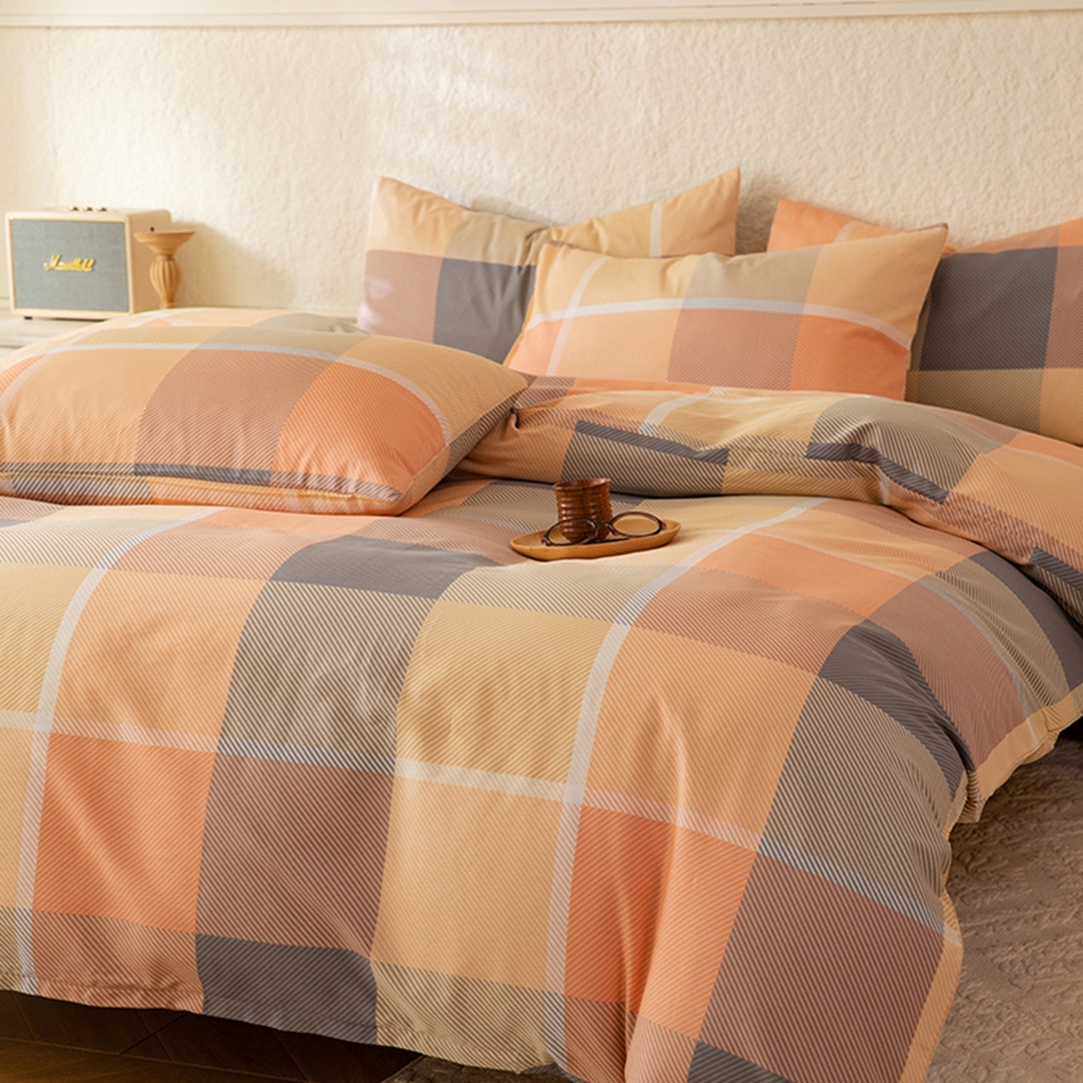 91家纺网 家纺一手货源 找家纺 八十八家纺 2026新款无印风全棉纯棉斜纹条格四件套 山南