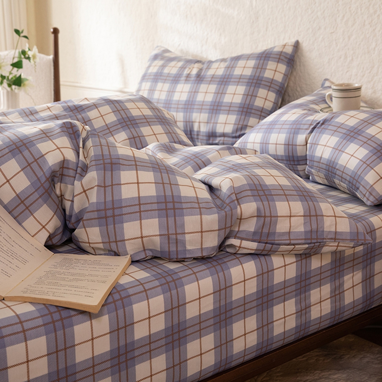 91家纺网 家纺一手货源 找家纺 八十八家纺 2026新款无印风全棉纯棉斜纹条格四件套 青岚