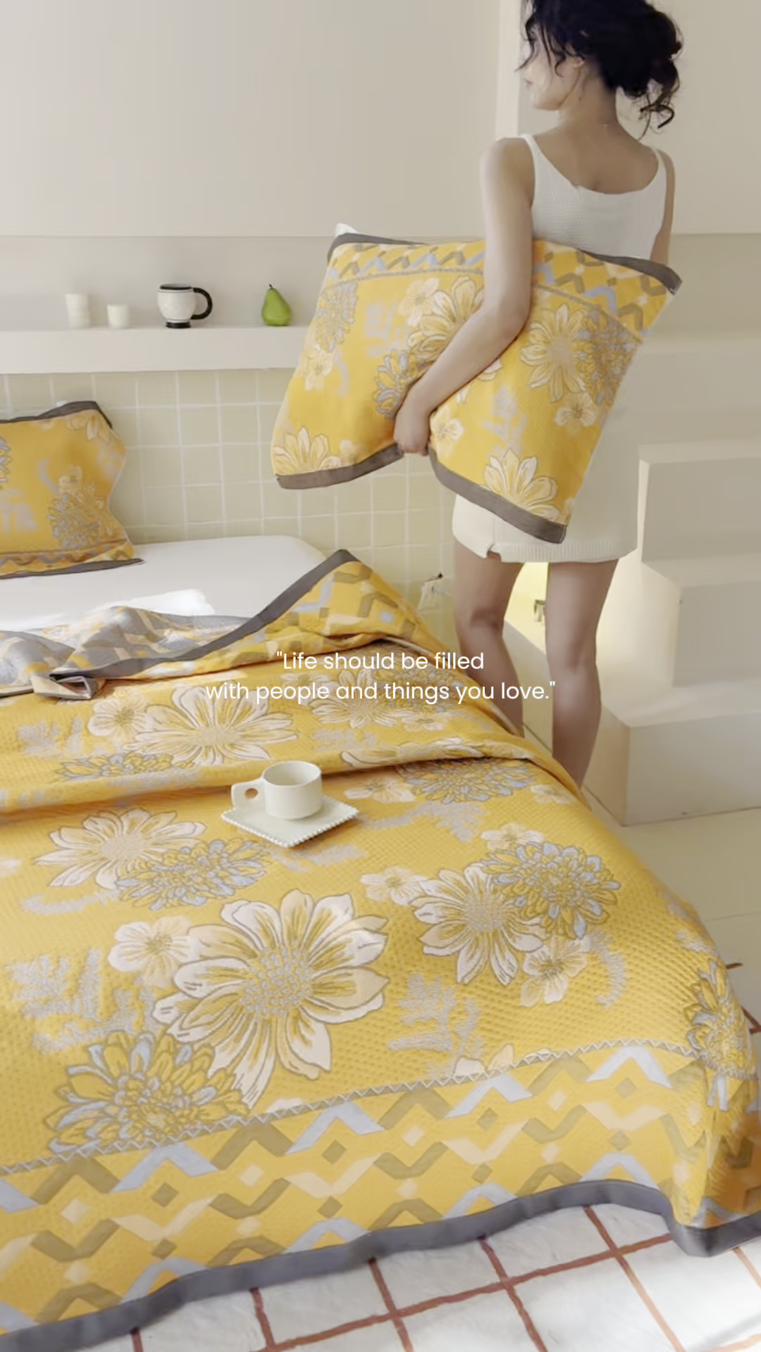 91家纺网 家纺一手货源 找家纺 朴尔家纺-毛巾被 2026新款彩棉云柔三层纱布毛巾被三件套盖毯 满庭芳华