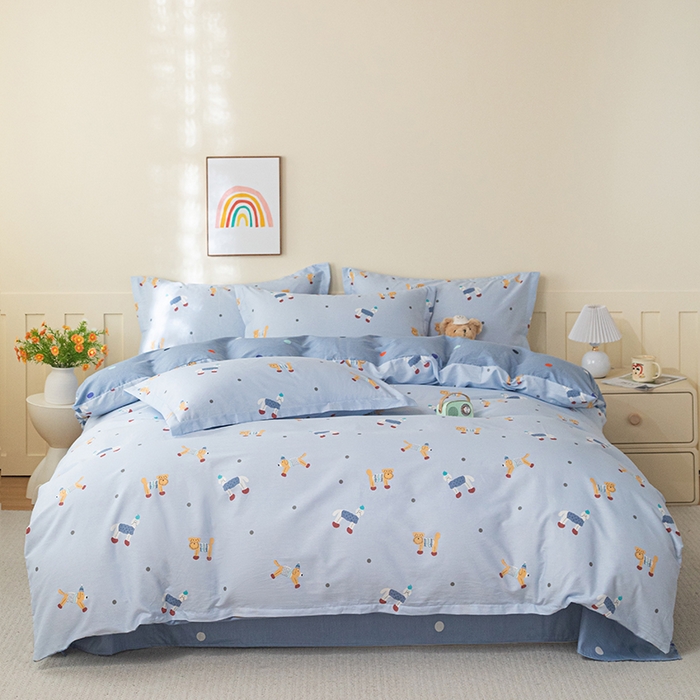 91家纺网 家纺一手货源 找家纺 爱诗诺家纺 2026新款100%全棉纯棉床单单件床单单品单床单【送货上门.多少都可以送】 可爱修狗-蓝