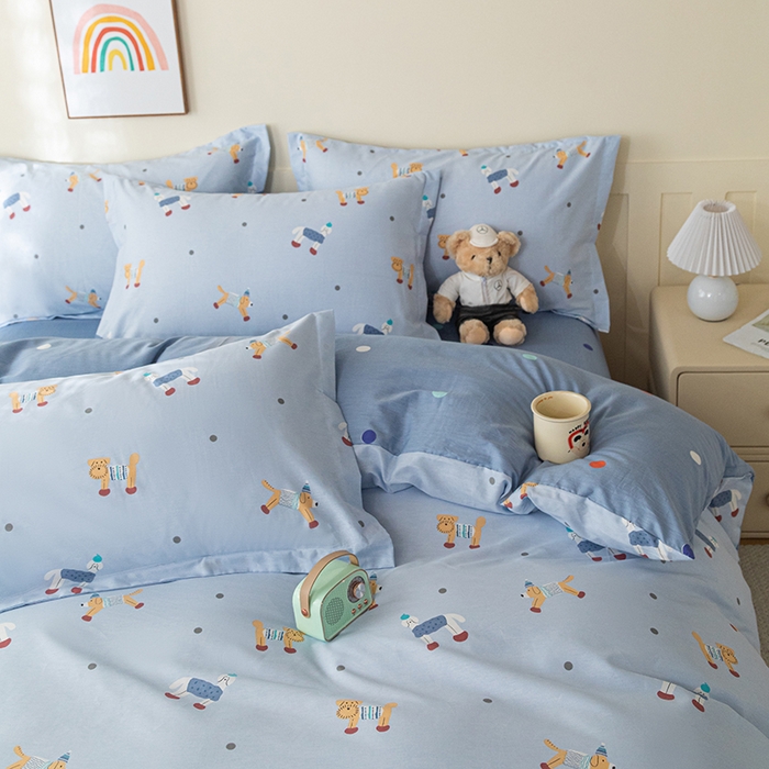 91家纺网 家纺一手货源 找家纺 爱诗诺家纺 2026新款100%全棉纯棉床单单件床单单品单床单【送货上门.多少都可以送】 可爱修狗-蓝