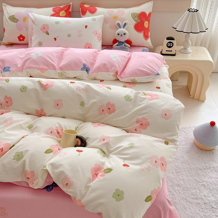 91家纺网 家纺一手货源 找家纺 爱诗诺家纺 2026新款100%全棉纯棉床单单件床单单品单床单【送货上门.多少都可以送】 桃花朵朵