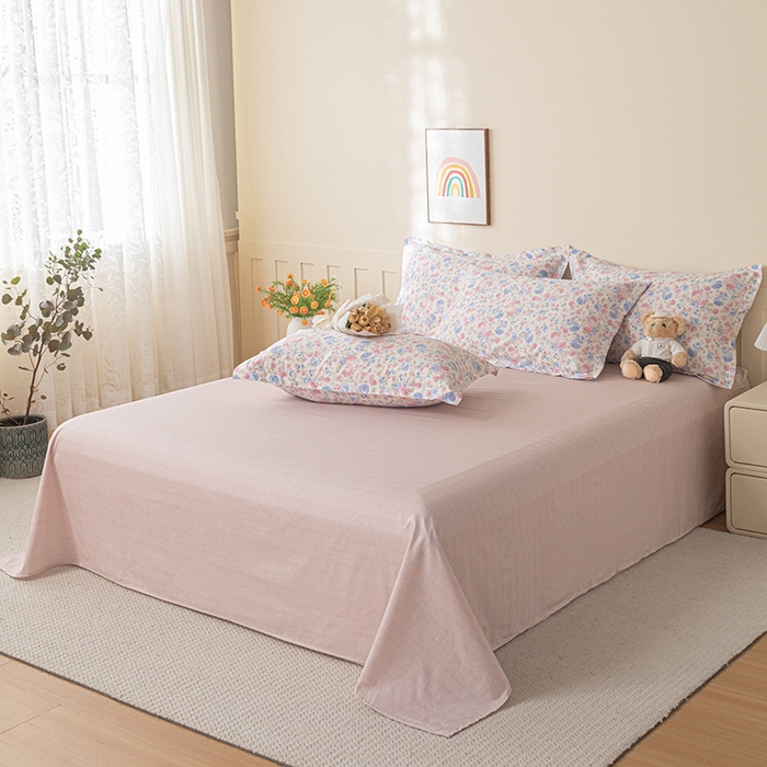 爱诗诺家纺 2026新款100%全棉纯棉床单单件床单单品单床单【送货上门.多少都可以送】 云絮花-粉