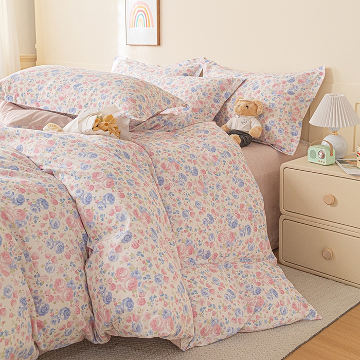 91家纺网 家纺一手货源 找家纺 爱诗诺家纺 2026新款100%全棉纯棉床单单件床单单品单床单【送货上门.多少都可以送】 云絮花-粉