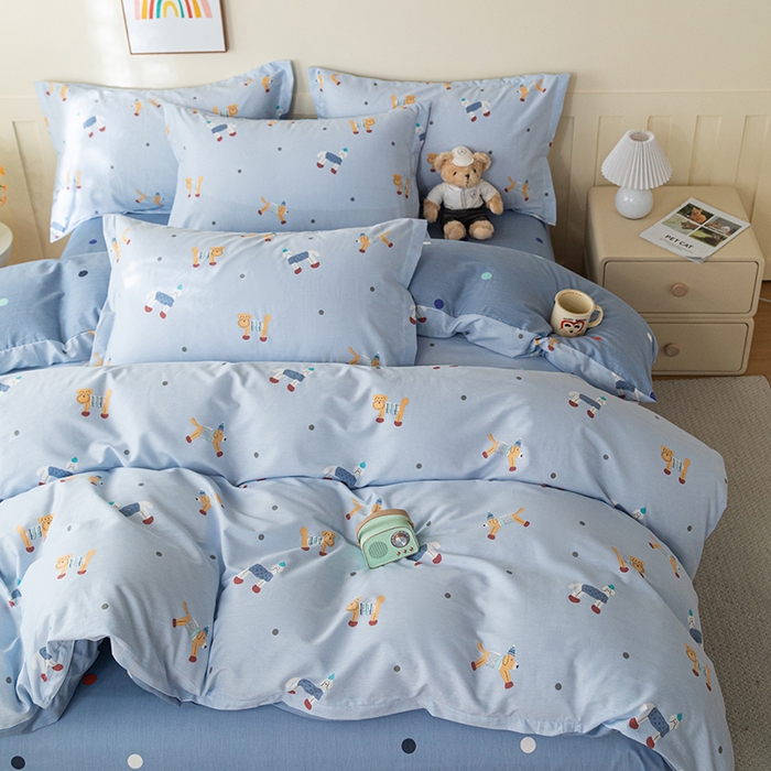 91家纺网 家纺一手货源 找家纺 爱诗诺家纺 2026新款100%全棉纯棉单枕套枕套单件单品枕套【送货上门.多少都可以送】 可爱修狗-蓝