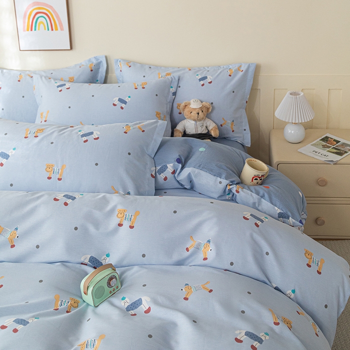 91家纺网 家纺一手货源 找家纺 爱诗诺家纺 2026新款100%全棉纯棉单枕套枕套单件单品枕套【送货上门.多少都可以送】 可爱修狗-蓝