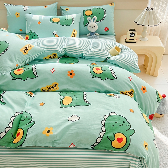 91家纺网 家纺一手货源 找家纺 爱诗诺家纺 2026新款100%全棉纯棉单枕套枕套单件单品枕套【送货上门.多少都可以送】 恐龙告白绿