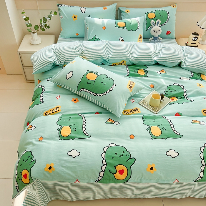 91家纺网 家纺一手货源 找家纺 爱诗诺家纺 2026新款100%全棉纯棉单枕套枕套单件单品枕套【送货上门.多少都可以送】 恐龙告白绿