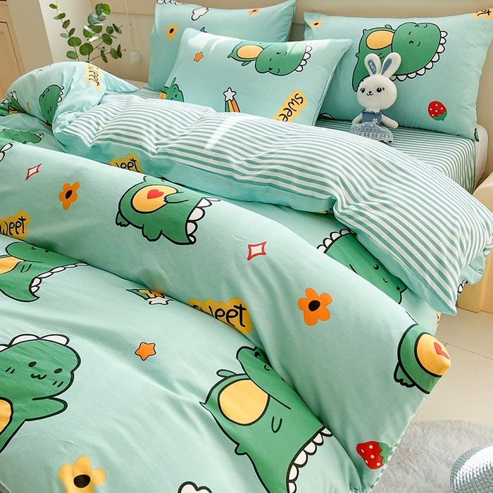 91家纺网 家纺一手货源 找家纺 爱诗诺家纺 2026新款100%全棉纯棉单枕套枕套单件单品枕套【送货上门.多少都可以送】 恐龙告白绿