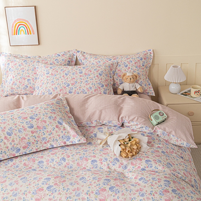 91家纺网 家纺一手货源 找家纺 爱诗诺家纺 2026新款100%全棉纯棉单枕套枕套单件单品枕套【送货上门.多少都可以送】 云絮花-粉