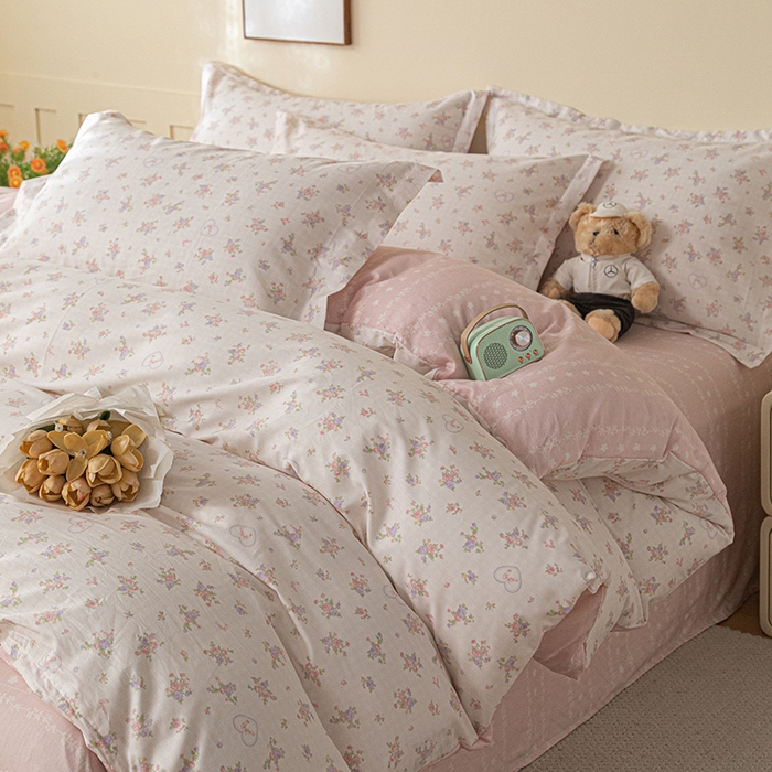 爱诗诺家纺 2026新款100%全棉纯棉单被套被套单件单品被套【送货上门.多少都可以送】 点点曼莎-粉