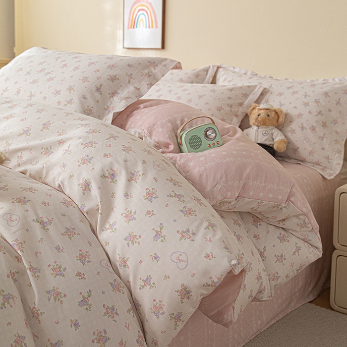 91家纺网 家纺一手货源 找家纺 爱诗诺家纺 2026新款100%全棉纯棉单被套被套单件单品被套【送货上门.多少都可以送】 点点曼莎-粉