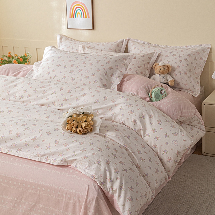 91家纺网 家纺一手货源 找家纺 爱诗诺家纺 2026新款100%全棉纯棉单被套被套单件单品被套【送货上门.多少都可以送】 点点曼莎-粉