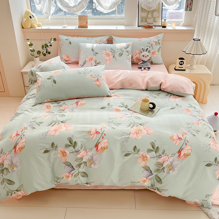 91家纺网 家纺一手货源 找家纺 爱诗诺家纺 2026新款100%全棉纯棉单被套被套单件单品被套【送货上门.多少都可以送】 云想花荣绿