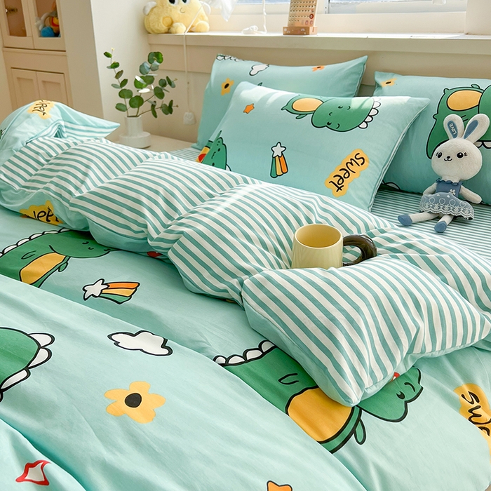 91家纺网 家纺一手货源 找家纺 爱诗诺家纺 2026新款100%全棉纯棉单被套被套单件单品被套【送货上门.多少都可以送】 恐龙告白绿