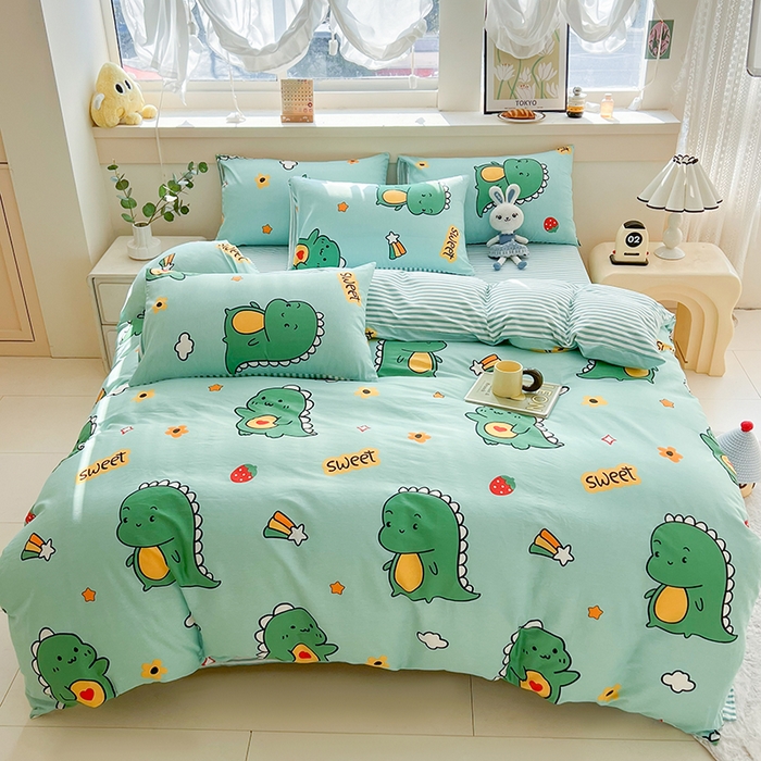 91家纺网 家纺一手货源 找家纺 爱诗诺家纺 2026新款100%全棉纯棉单被套被套单件单品被套【送货上门.多少都可以送】 恐龙告白绿