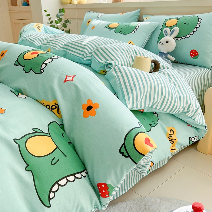 91家纺网 家纺一手货源 找家纺 爱诗诺家纺 2026新款100%全棉纯棉单被套被套单件单品被套【送货上门.多少都可以送】 恐龙告白绿