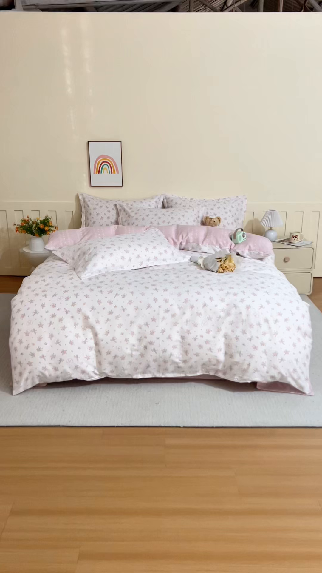 91家纺网 家纺一手货源 找家纺 爱诗诺家纺 2026新款100%全棉纯棉单被套被套单件单品被套【送货上门.多少都可以送】 点点曼莎-粉